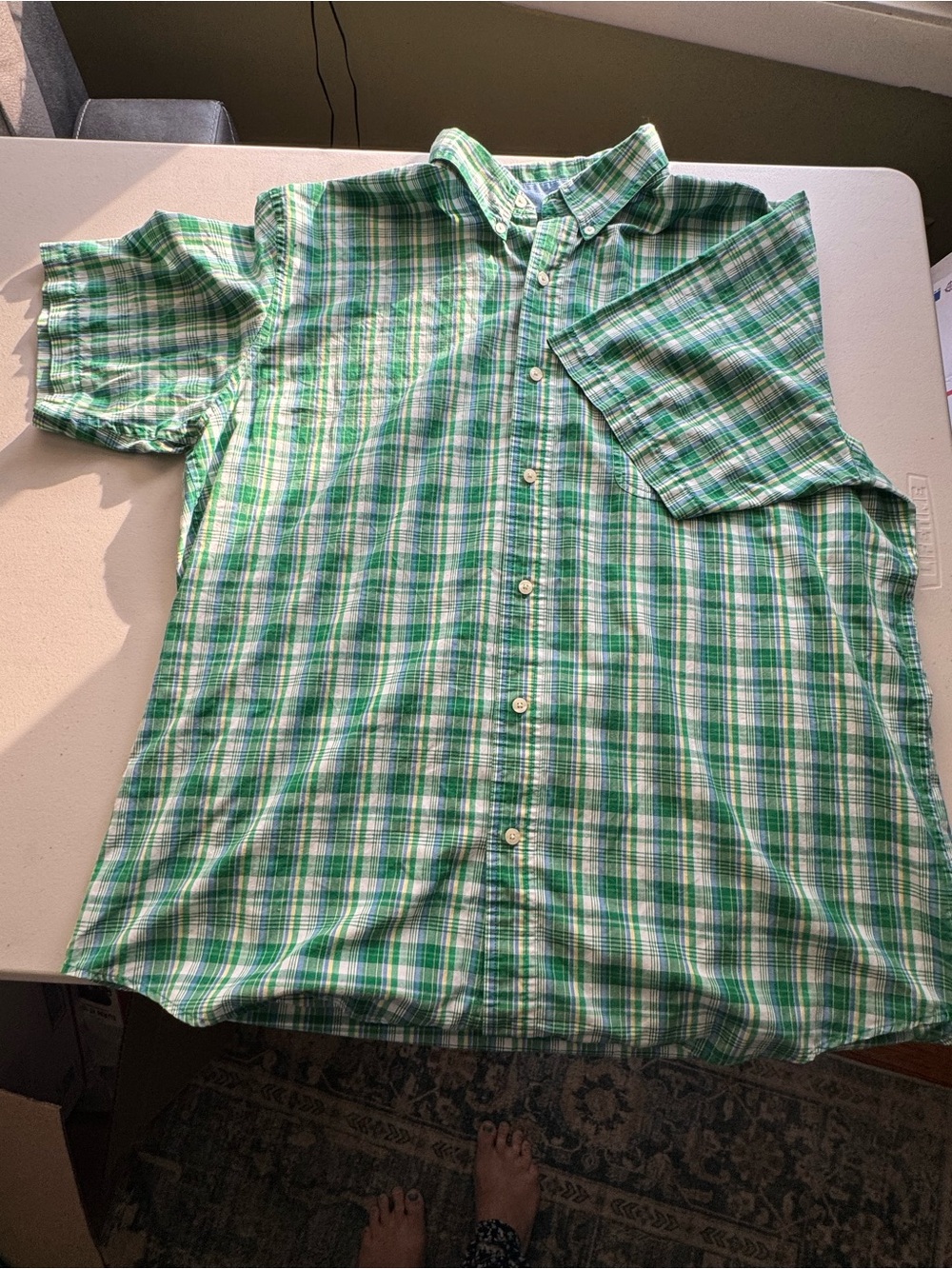 Chaps Green Plaid Short-Sleeve Button-Down Shirt